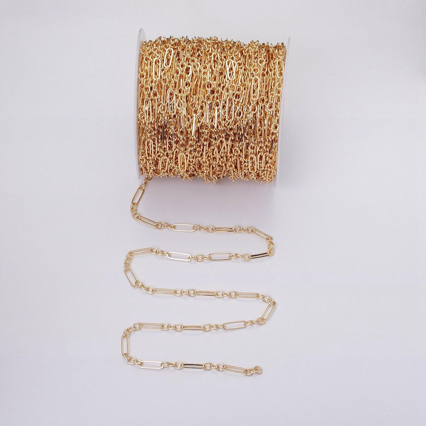 16k gold filled 15mm x 4.5mm paperclip triple cable link unfinished unique chain in jewelry making | roll-1371 roll-1372