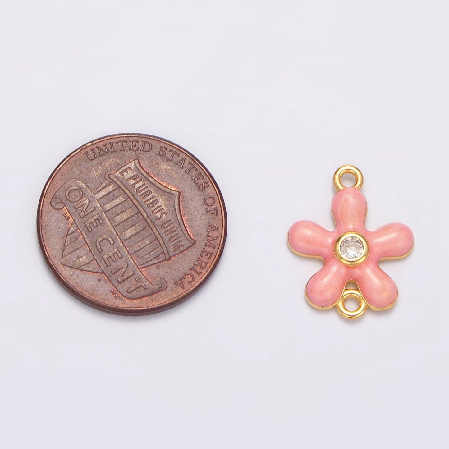 Dainty pink enamel flower charm connector cute daisy floral link connector minimalist flower bracelet component | f767