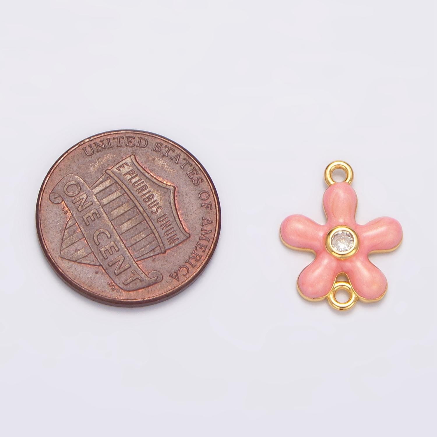 Dainty pink enamel flower charm connector cute daisy floral link connector minimalist flower bracelet component | f767