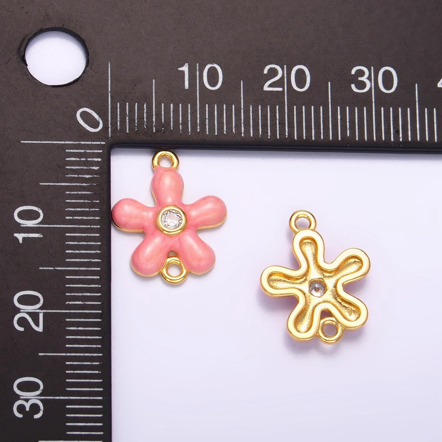 Dainty pink enamel flower charm connector cute daisy floral link connector minimalist flower bracelet component | f767