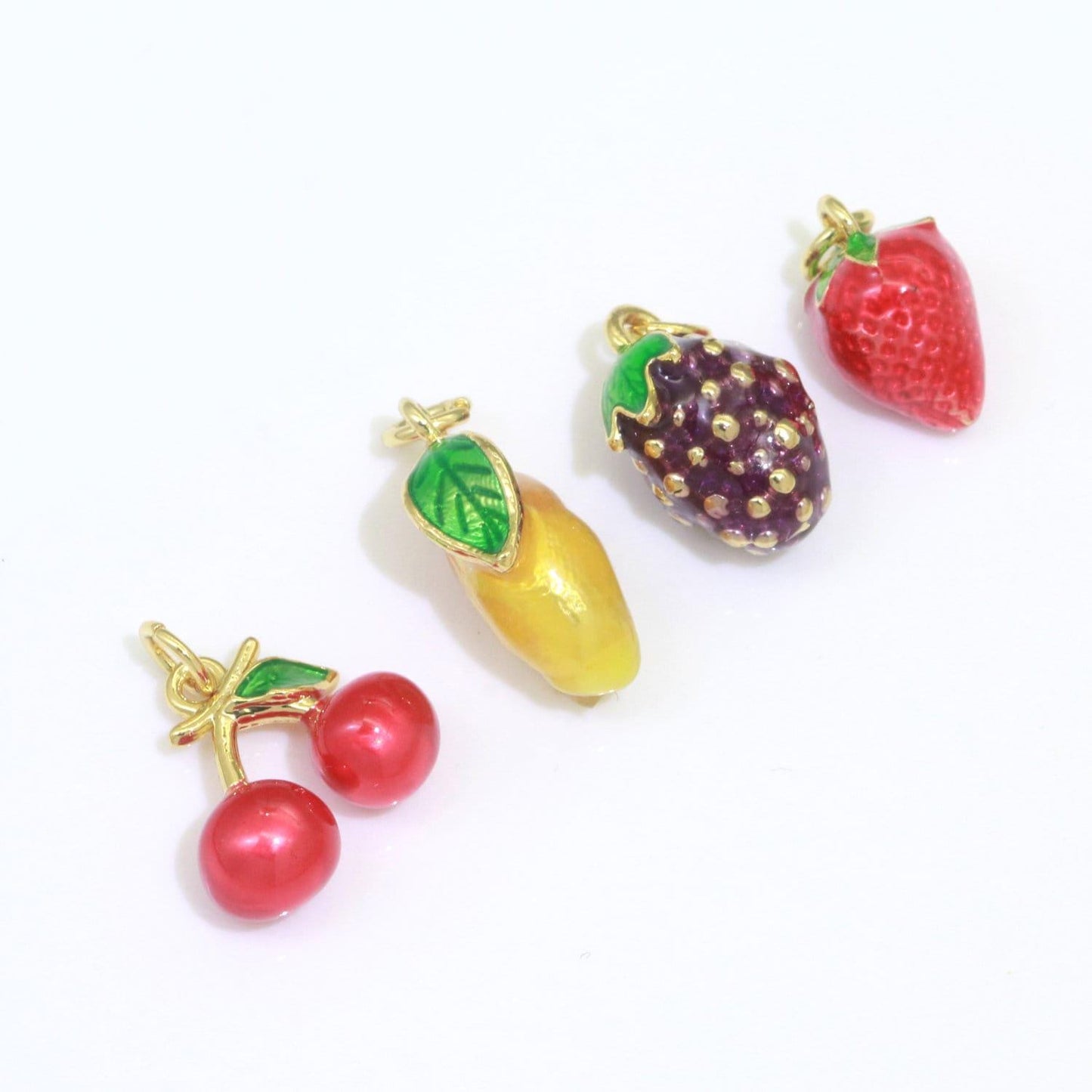 Dainty fruit charm red strawberry, mango, raspberry, cherry charm lead nickel free, jewelry making supplies enamel jewelry food