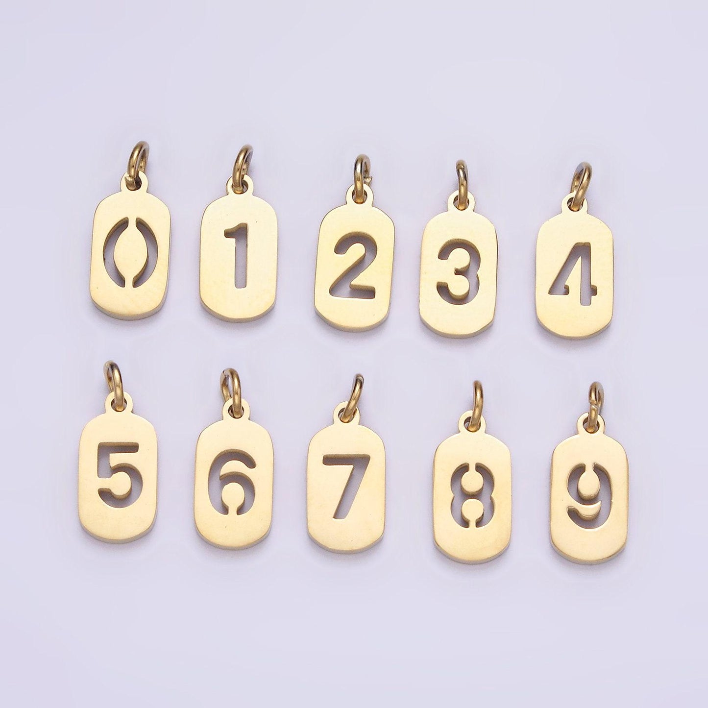 Laser cut gold stainless steel number 0-9 open script mini military tag add-on charm for necklace bracelet lucky number | p591 - p601
