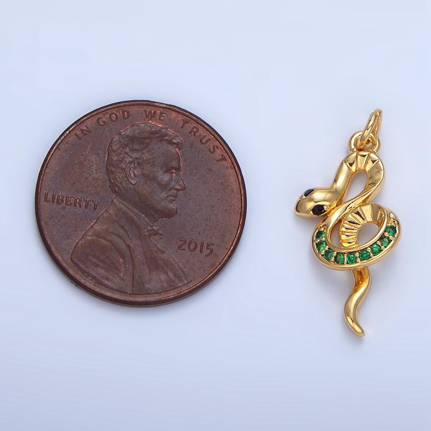 Micro paved green cz serpent snake 24k gold filled animal charm | w-084