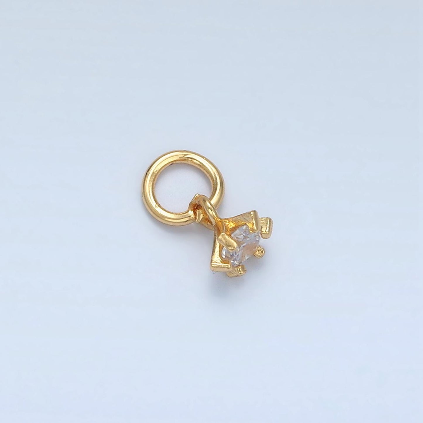 Cz clear head drop gold filled prong mini charm | x-552