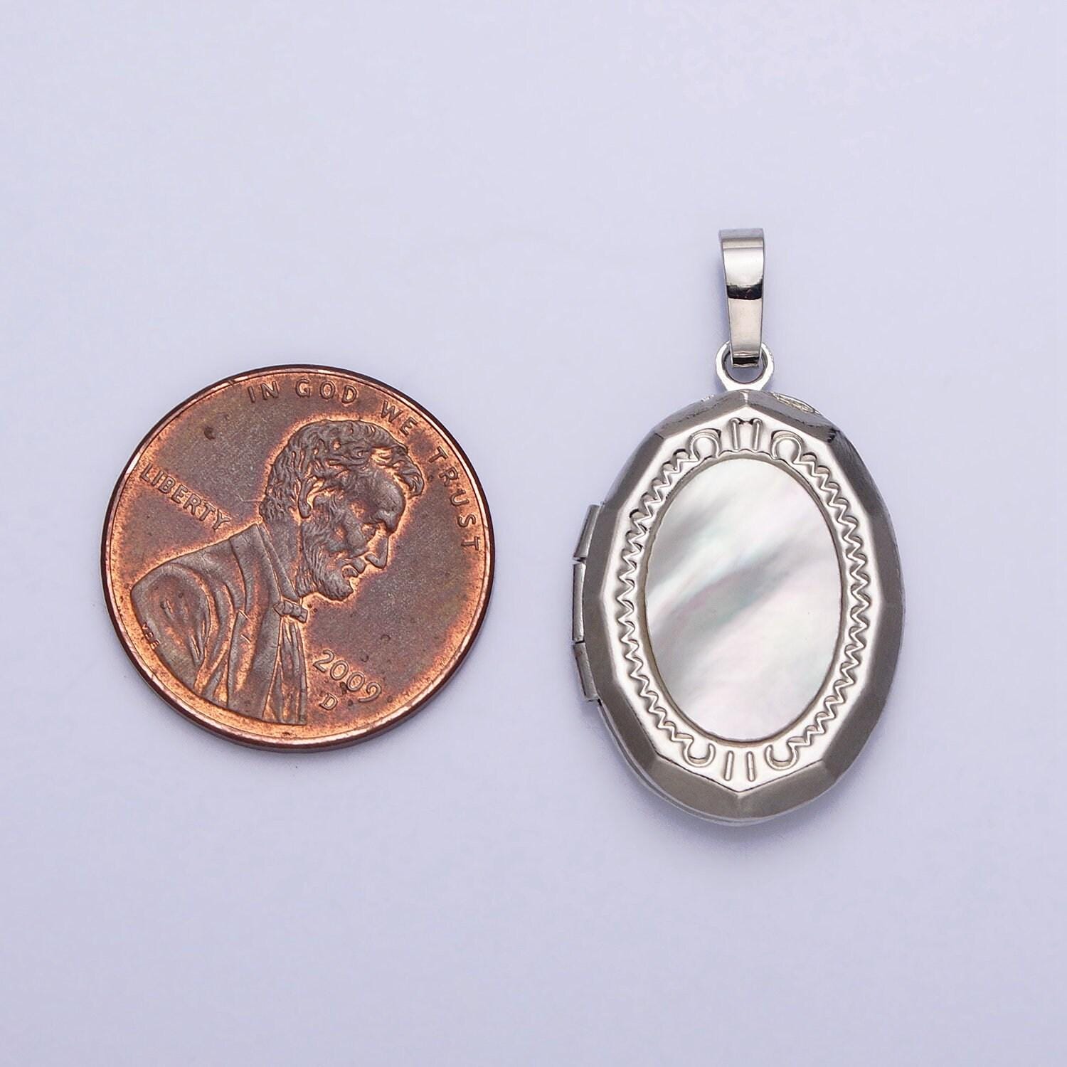 Oval pearl locket necklace pendant silver locket for photo necklace handmade mothers day gift jewelry supply aa367 aa368