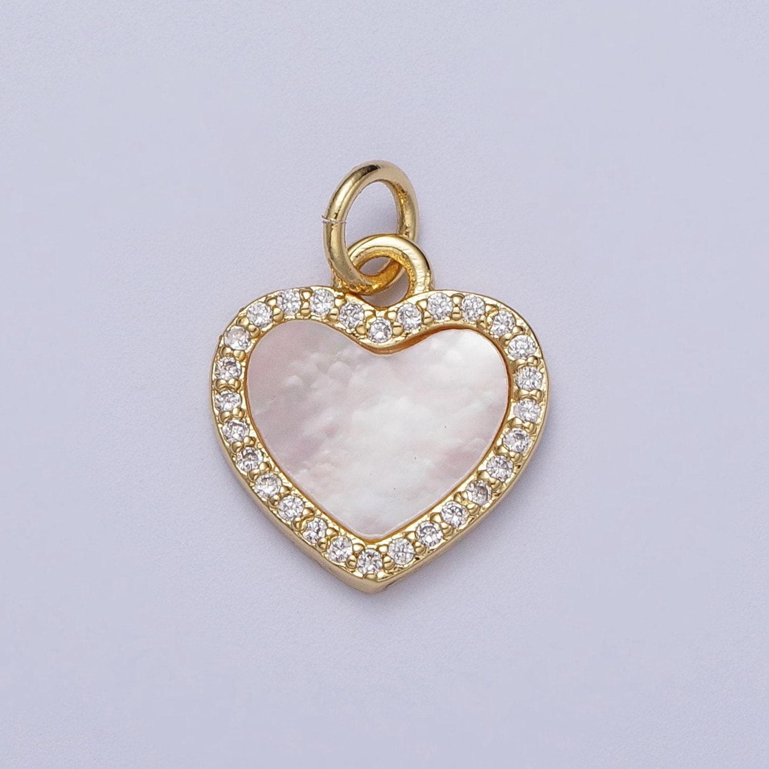 Dainty heart charm 14k gold filled micro paved shell pearl heart love charm | e548 e552 e553