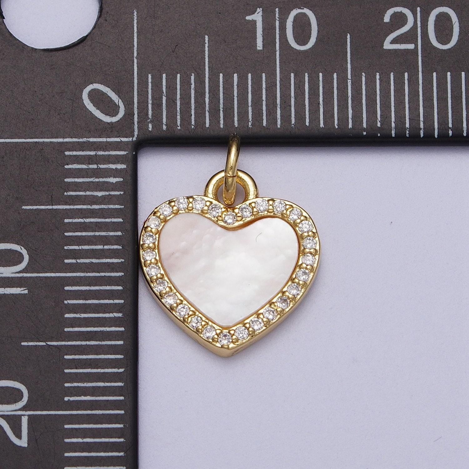 Dainty heart charm 14k gold filled micro paved shell pearl heart love charm | e548 e552 e553