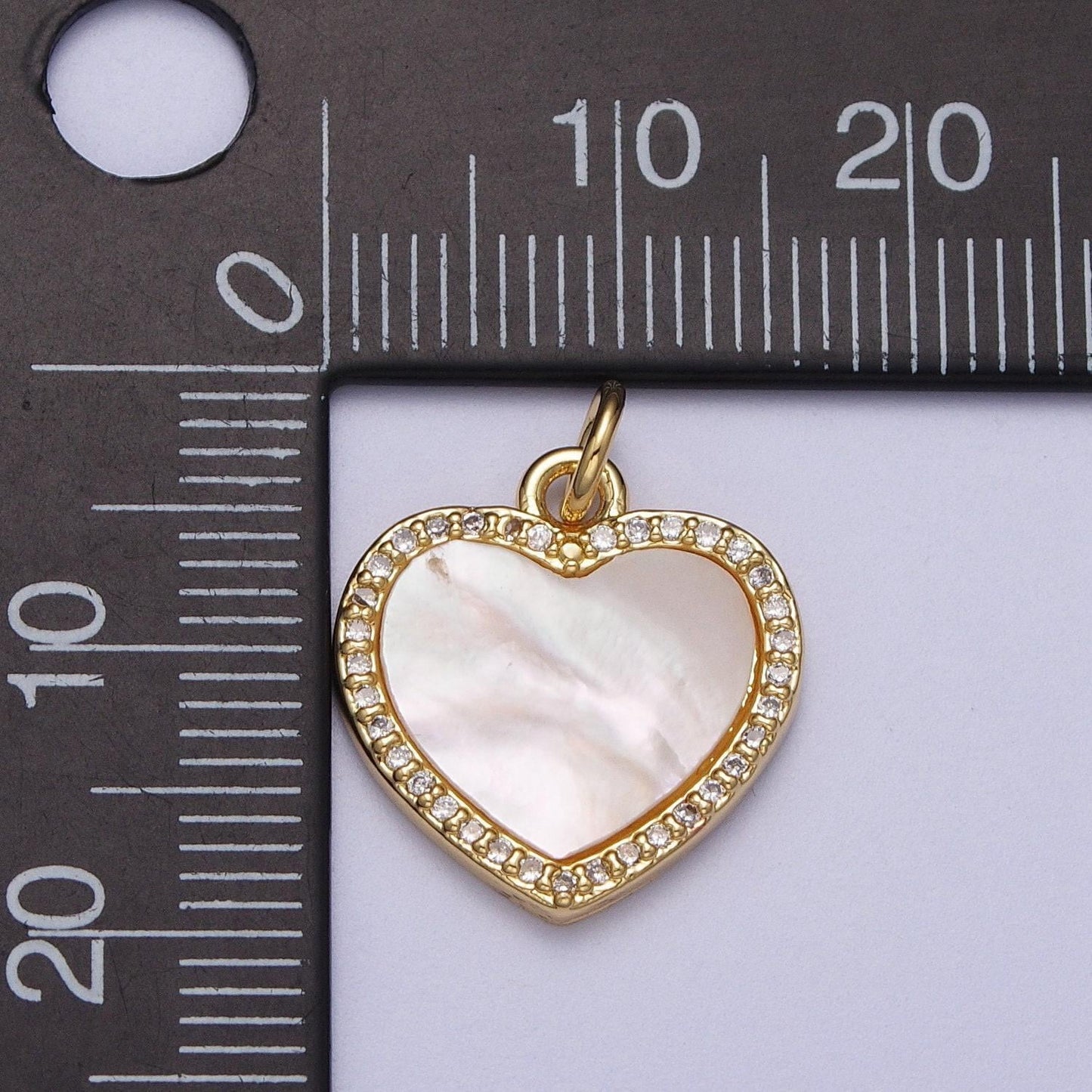 Dainty heart charm 14k gold filled micro paved shell pearl heart love charm | e548 e552 e553