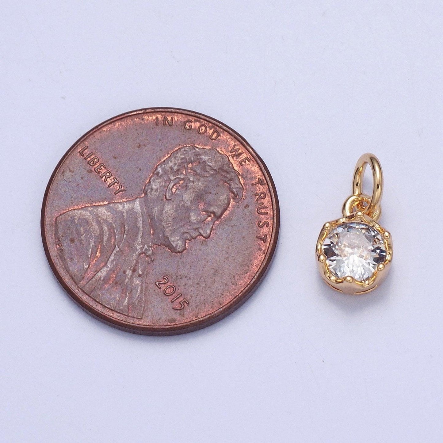24k gold mini round cz april birthstone pendant add on charm dainty crystal cz stone for necklace bracelet supply | x-101