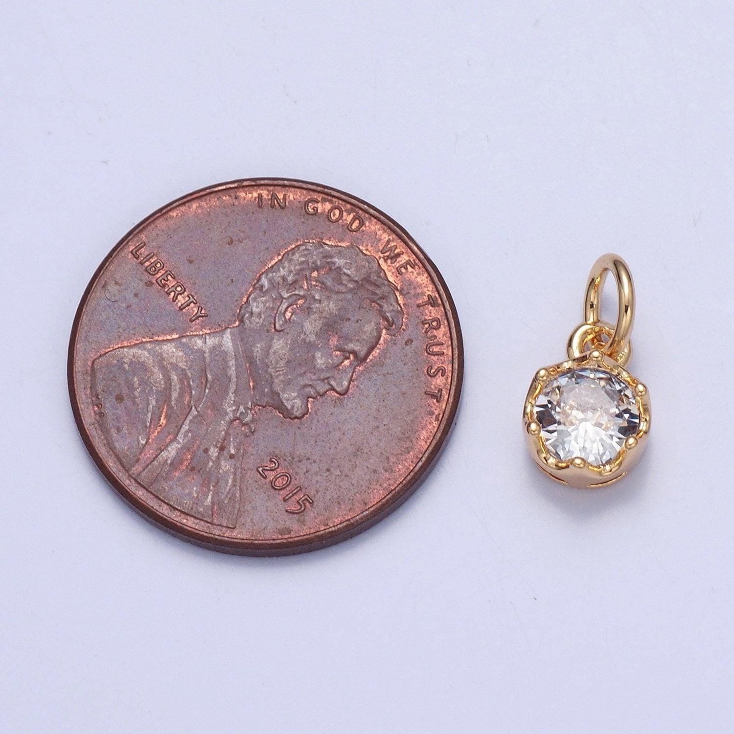 24k gold mini round cz april birthstone pendant add on charm dainty crystal cz stone for necklace bracelet supply | x-101