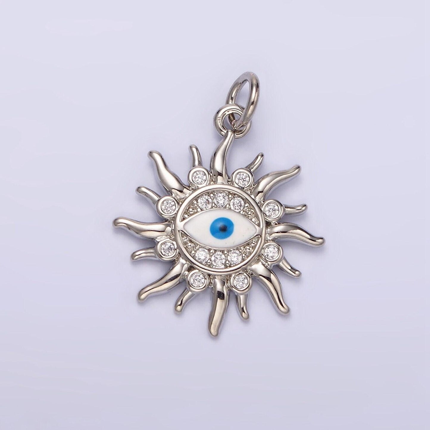 14k gold filled blue evil eye enamel celestial sun crescent moon charm in gold & silver | n1169 n1170