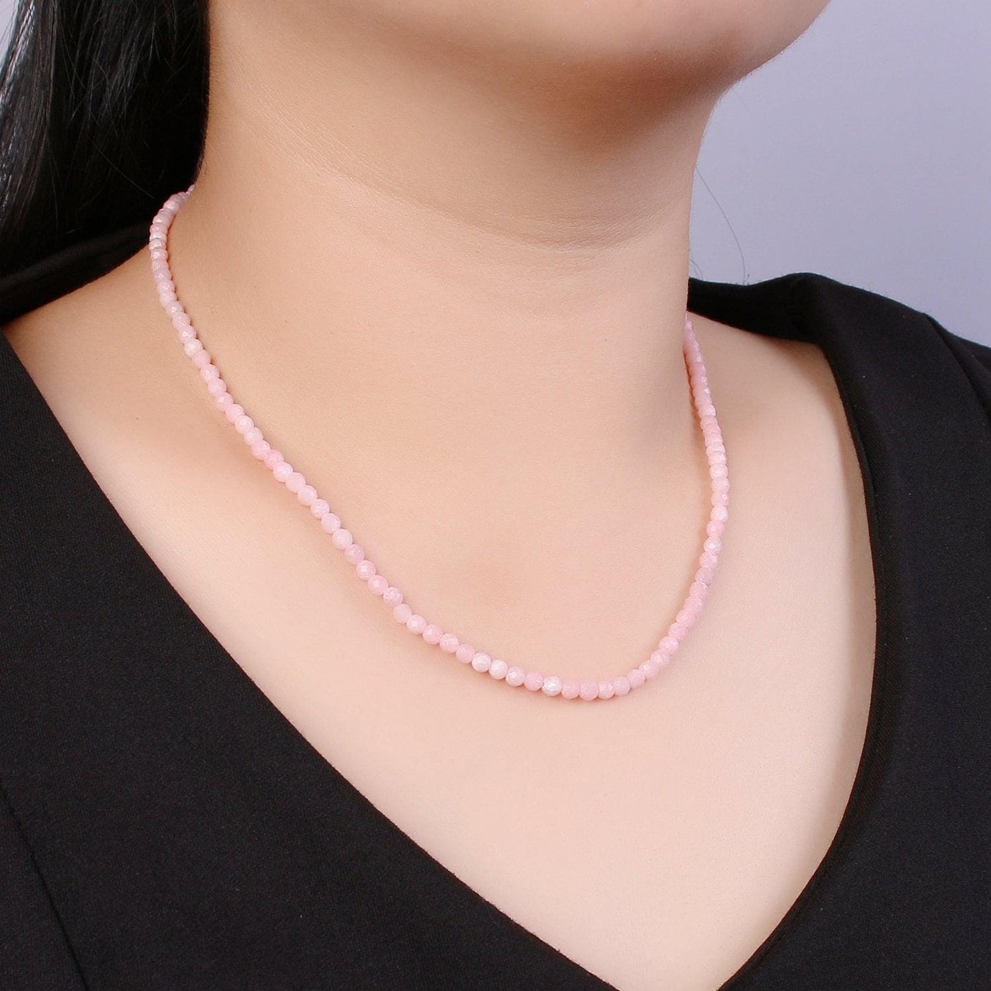 Dainty pink quartz beaded necklace. pink quartz gold filled 18 inch necklace jewelry. january birthstone gift idea