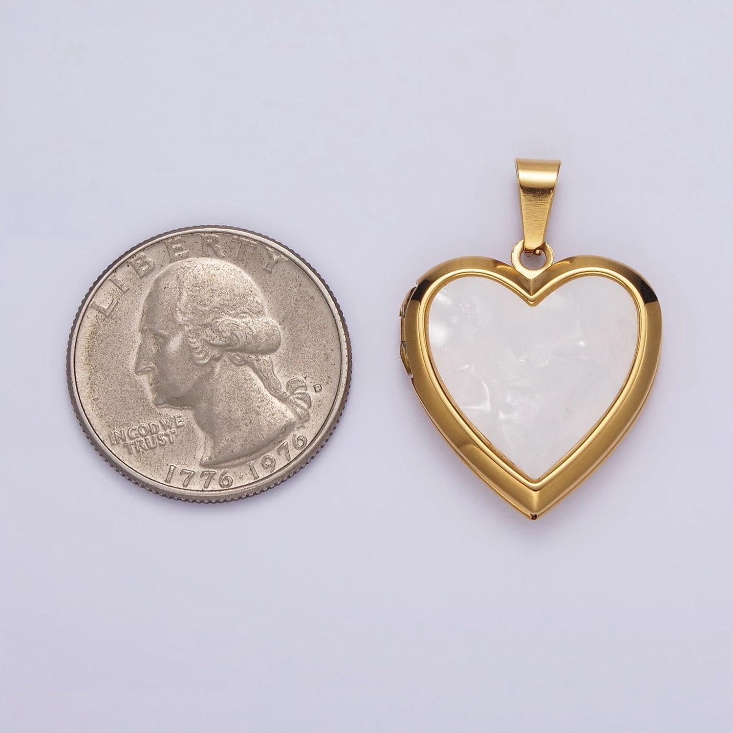 Gold heart shell pearl locket pendant charm for necklace photo storage | p-831