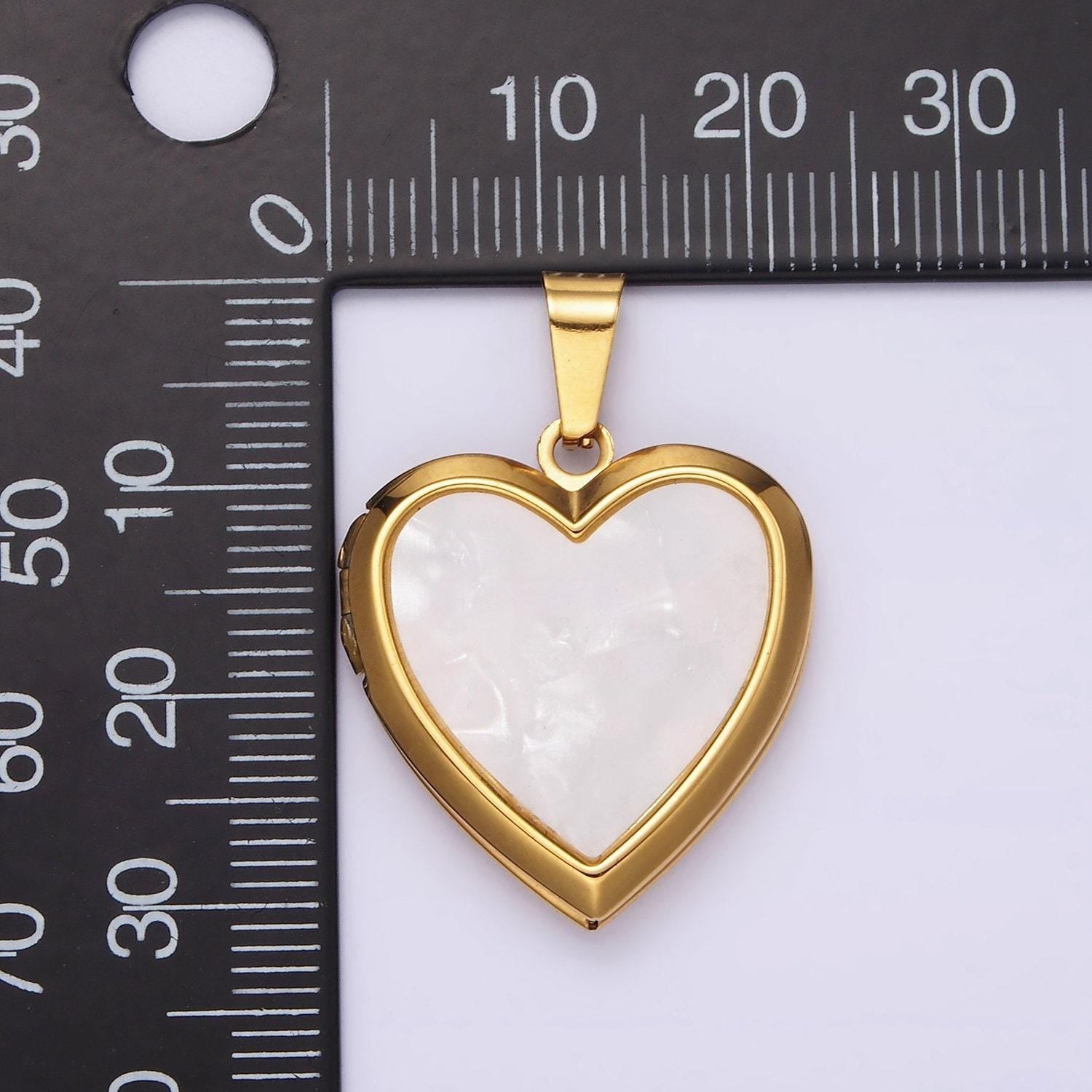 Gold heart shell pearl locket pendant charm for necklace photo storage | p-831