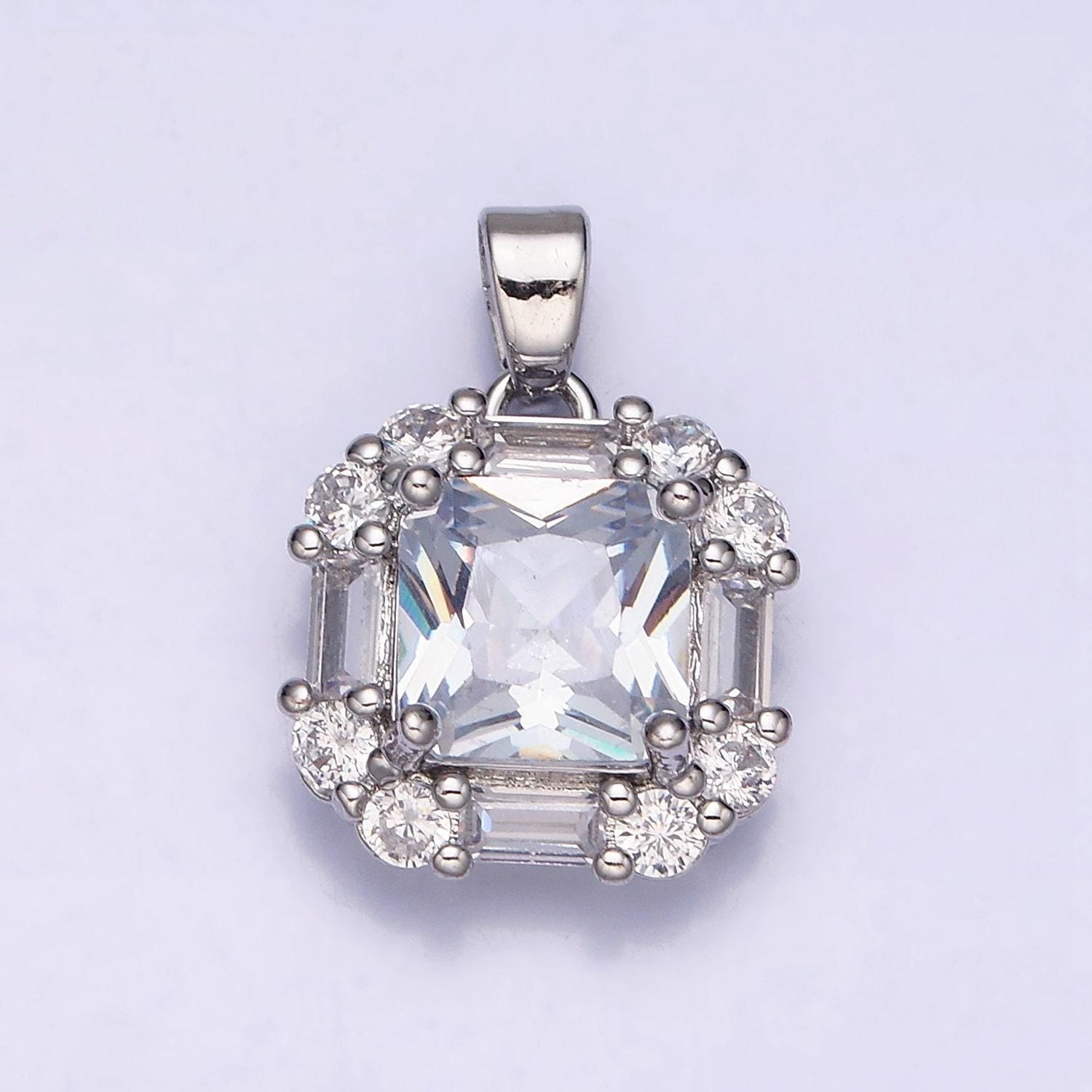 16k gold filled clear, green, purple cz square emerald cut pendant in gold & silver | aa487 - aa492