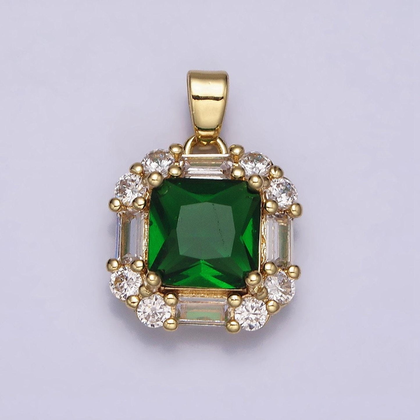 16k gold filled clear, green, purple cz square emerald cut pendant in gold & silver | aa487 - aa492