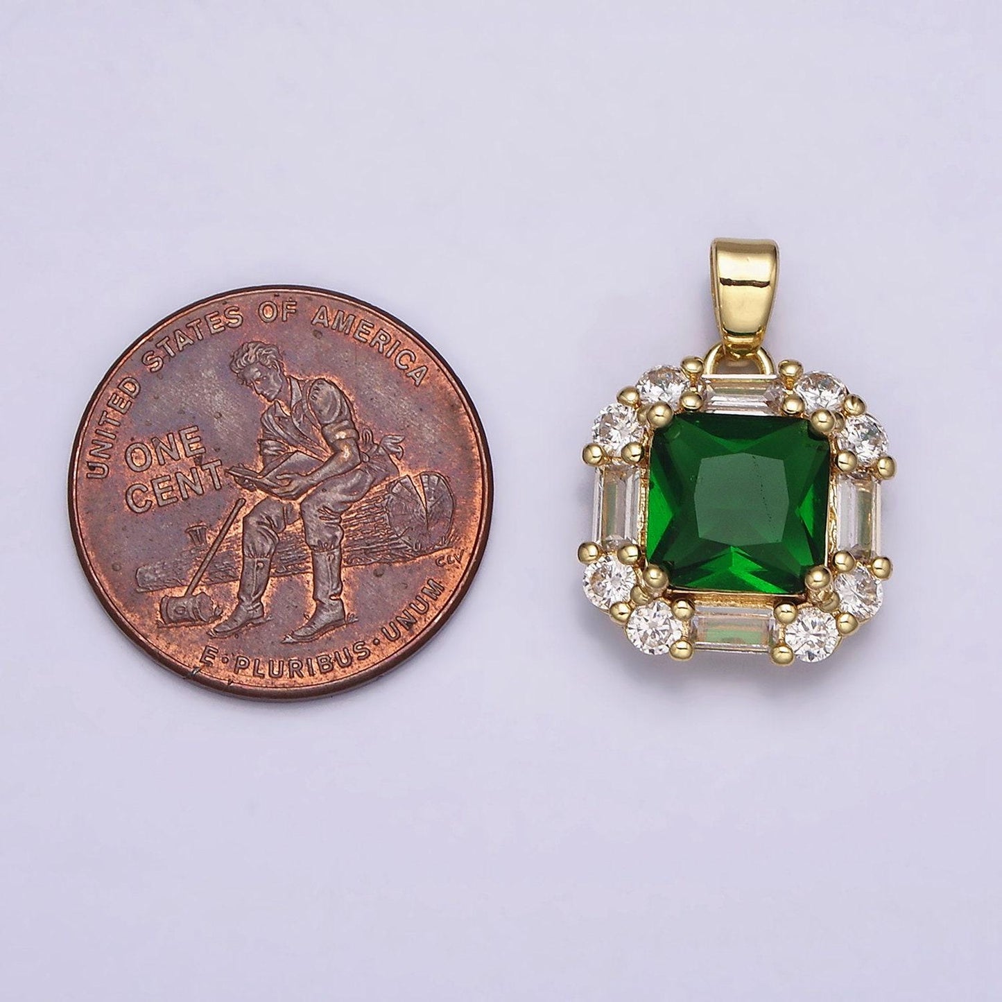 16k gold filled clear, green, purple cz square emerald cut pendant in gold & silver | aa487 - aa492