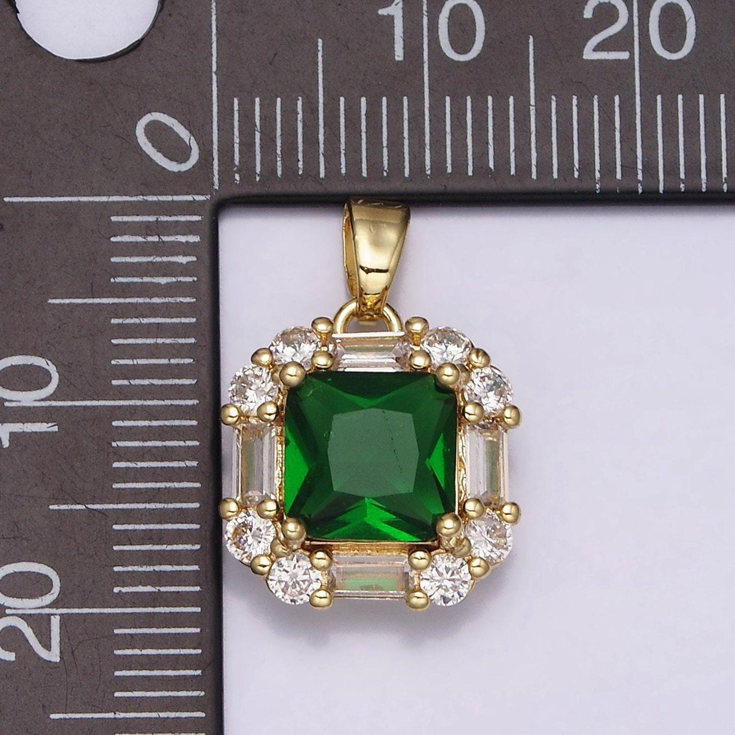 16k gold filled clear, green, purple cz square emerald cut pendant in gold & silver | aa487 - aa492