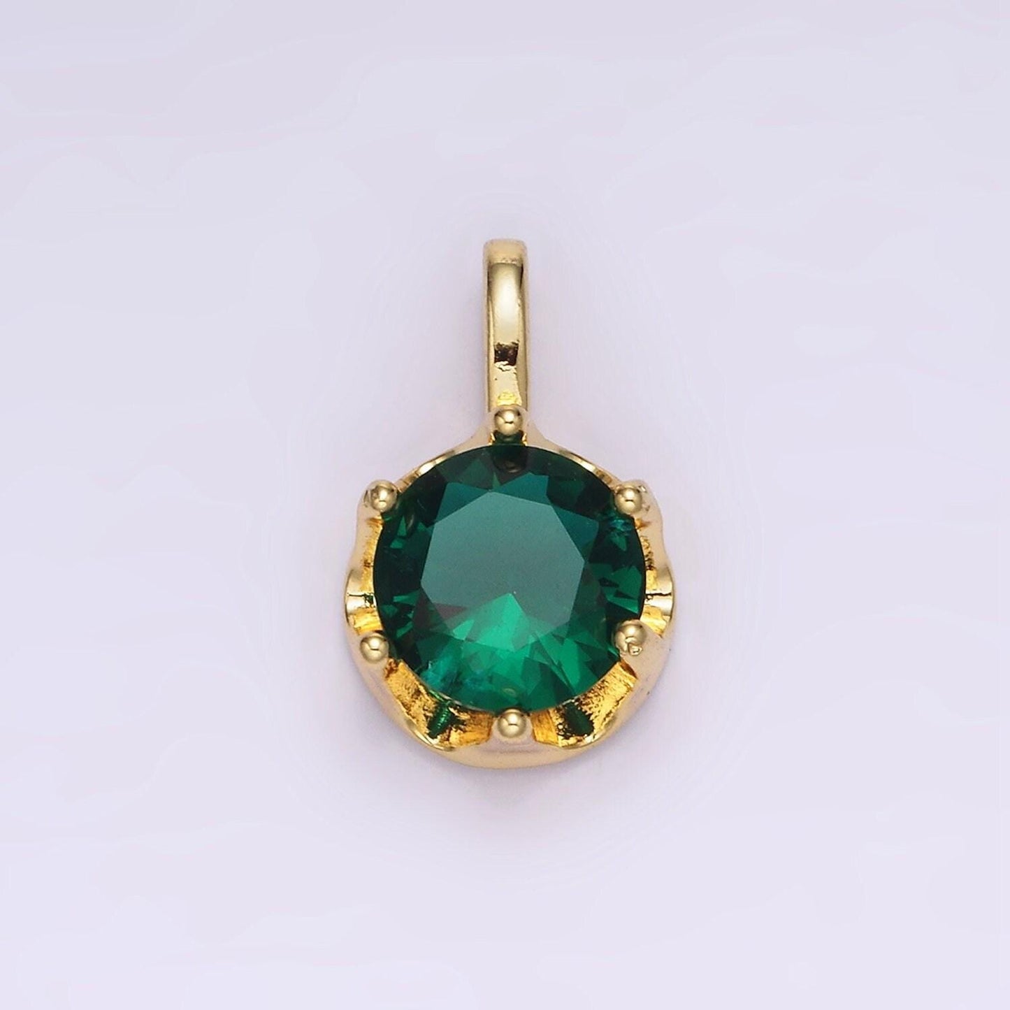 16k gold filled clear, emerald green cz solitaire round charm pendant | n1843 n1844