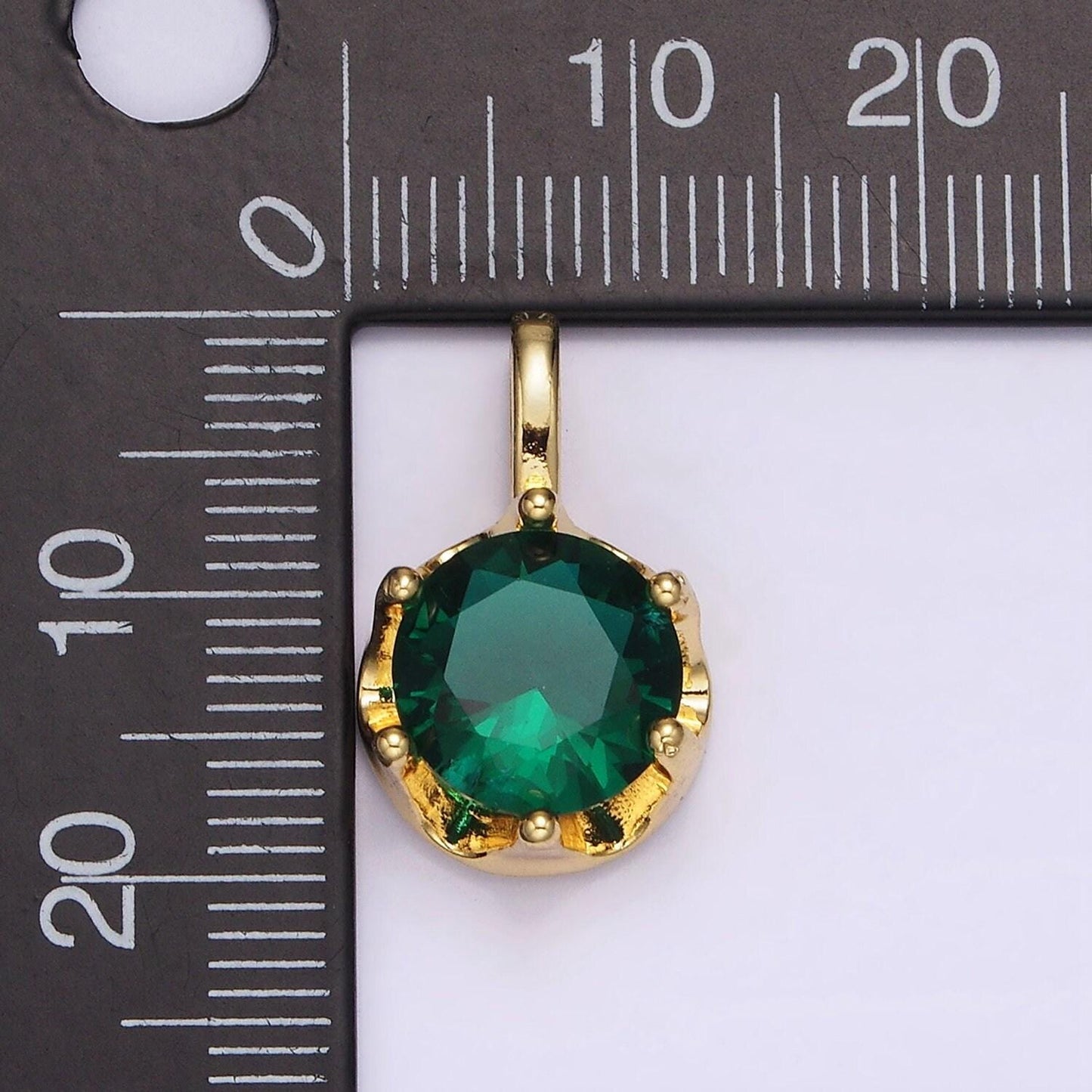 16k gold filled clear, emerald green cz solitaire round charm pendant | n1843 n1844