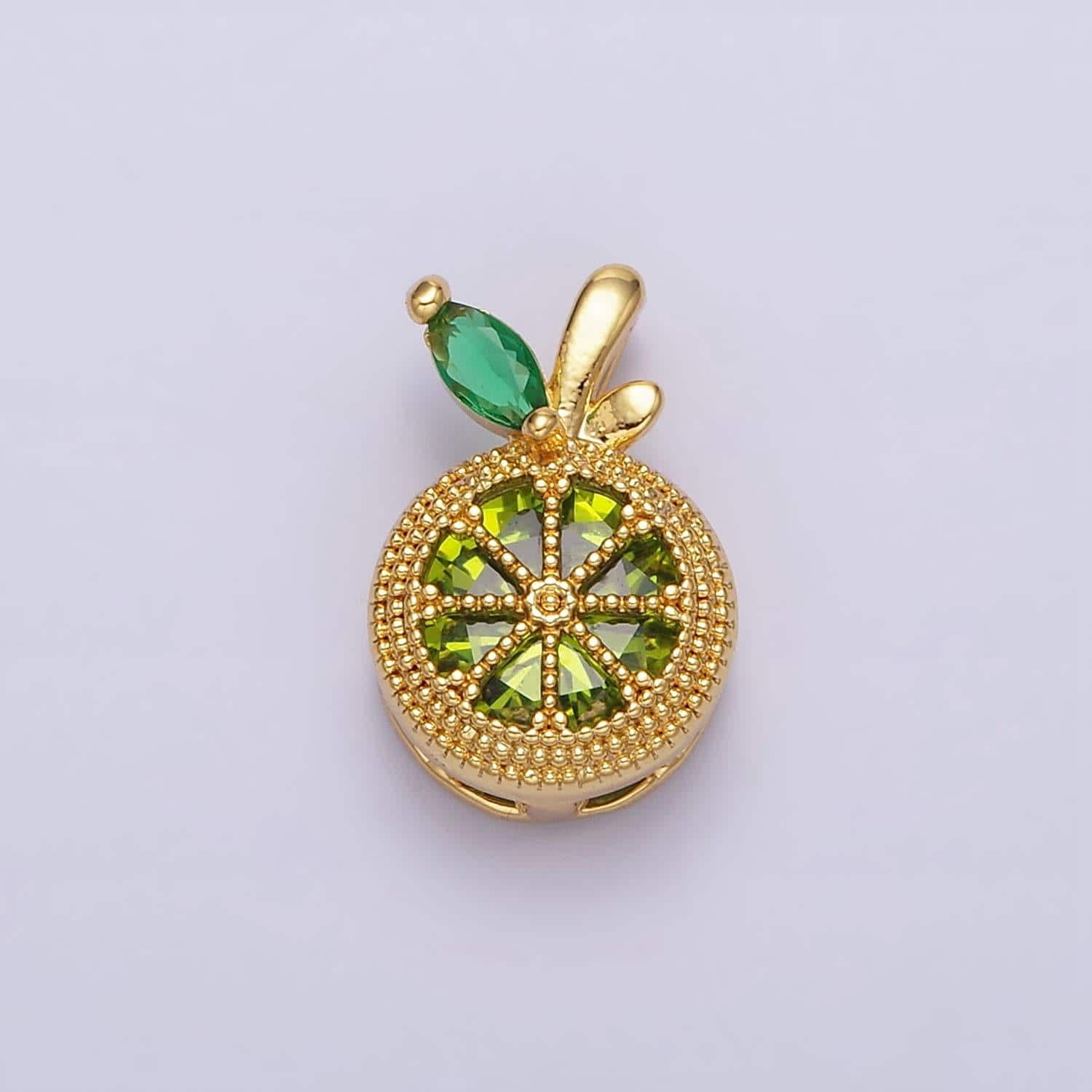 Dainty gold filled lemon charms green cubic zirconia fruit orange food jewelry inspired for necklace earring bracelet component ac-1372
