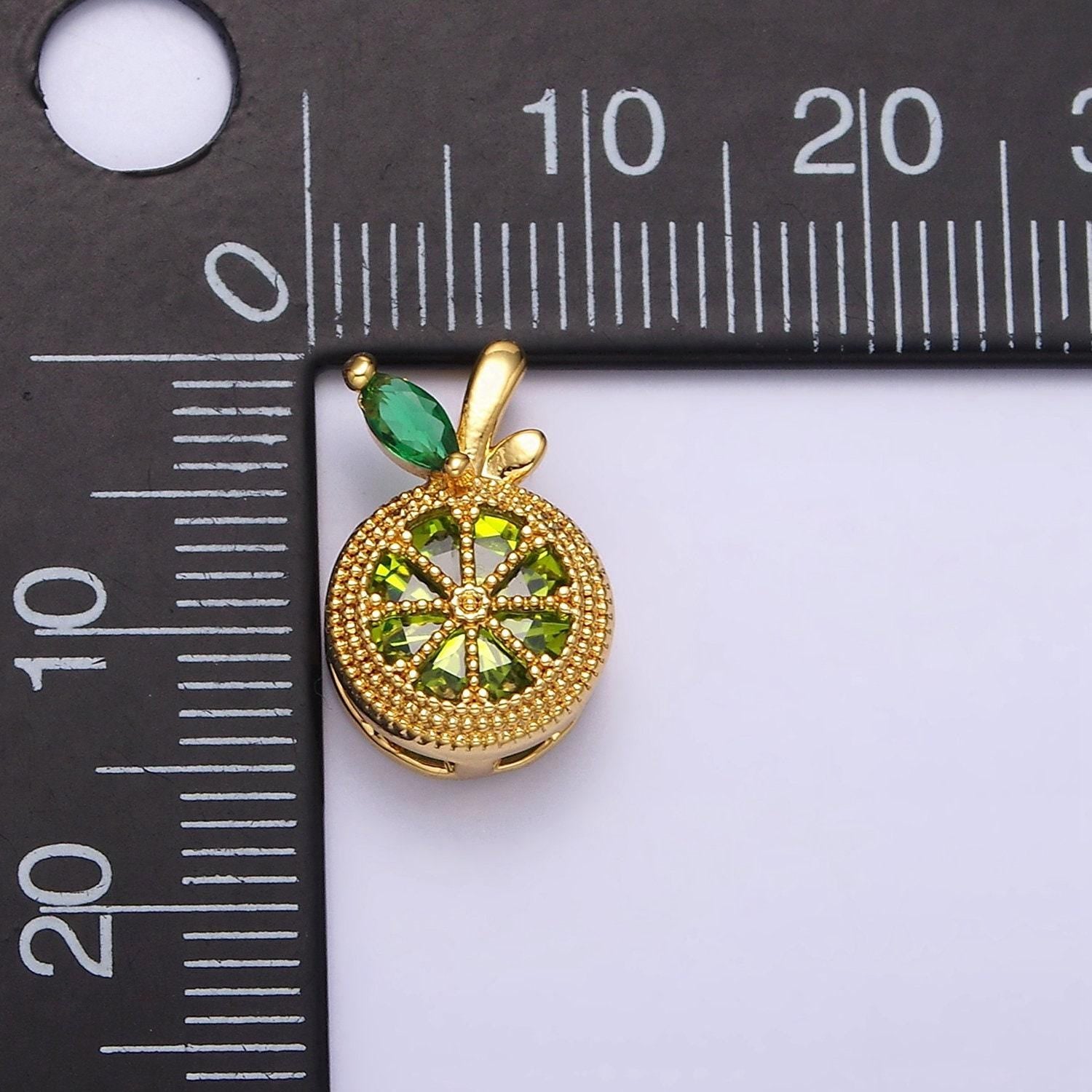 Dainty gold filled lemon charms green cubic zirconia fruit orange food jewelry inspired for necklace earring bracelet component ac-1372
