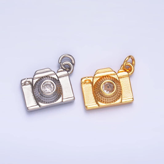 16k gold filled clear micro paved cz dainty camera photography pendant | y-464