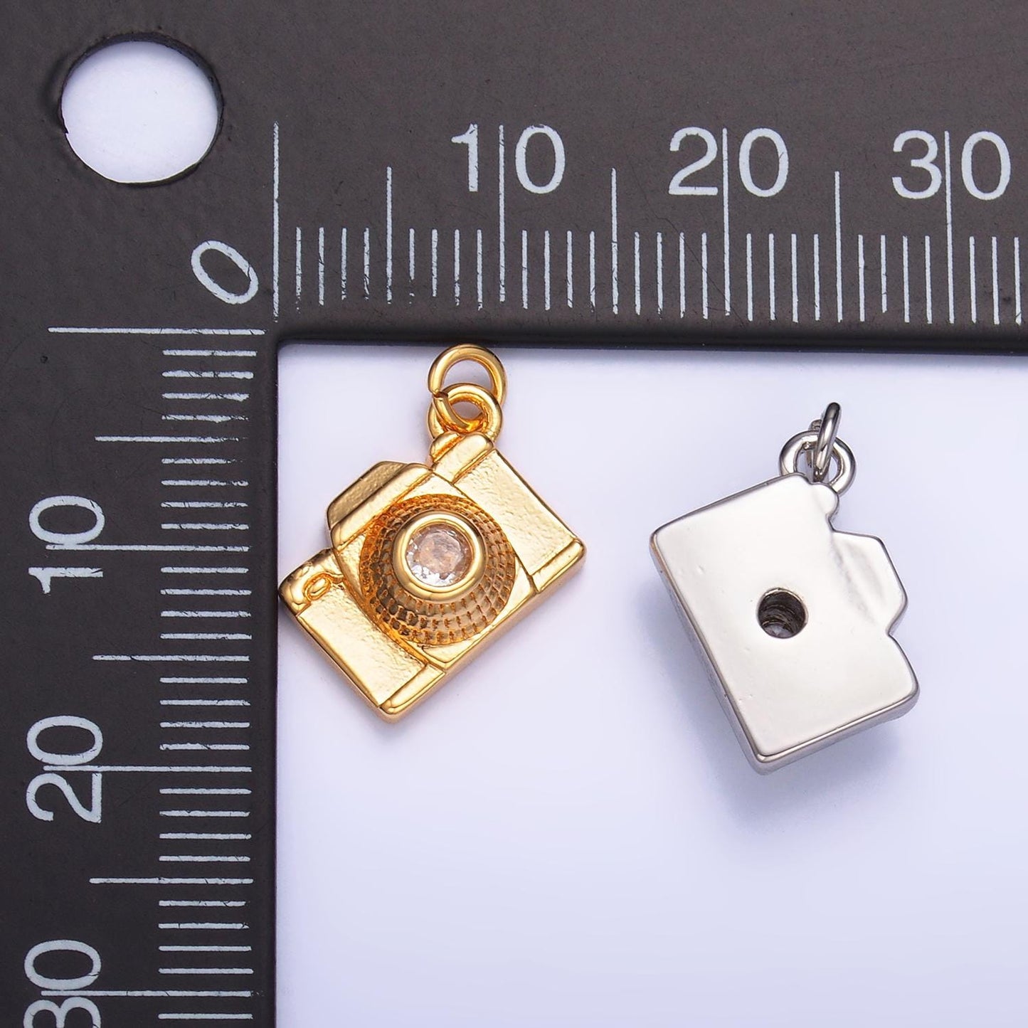 16k gold filled clear micro paved cz dainty camera photography pendant | y-464