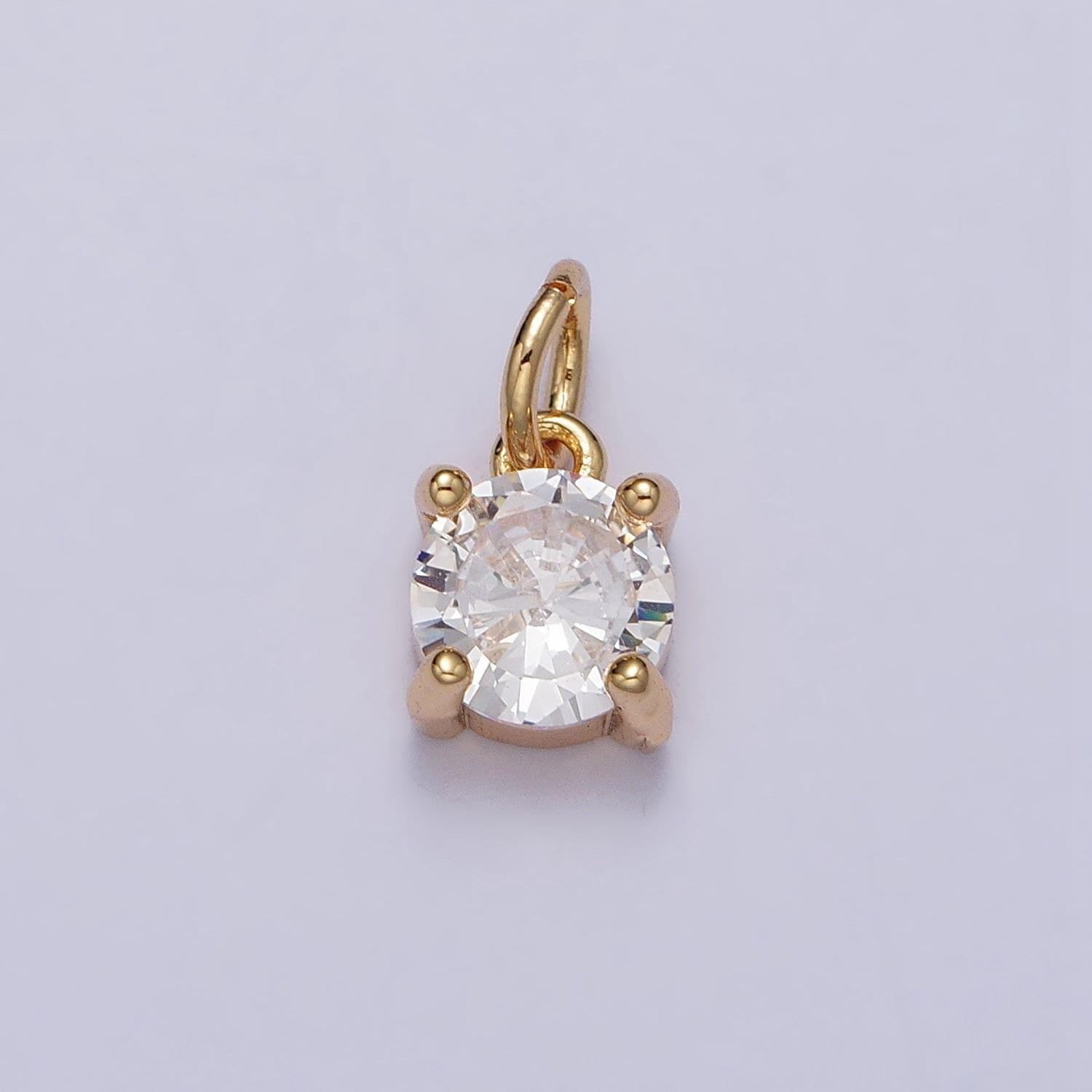 Gold solitaire round cut pendant | classy round pendant set with cz 6mm cubic stone for minimalist jewelry making supply pink clear ac121