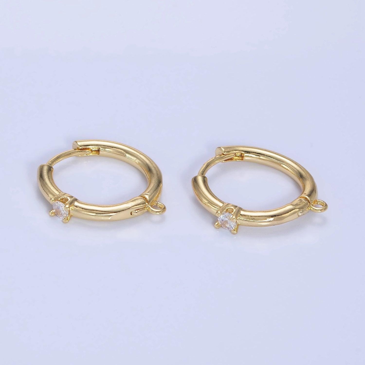 Dainty gold filled huggie w/ closed link lever back hoop earring with clear cz nickel & lead free for earring charm making findings z732