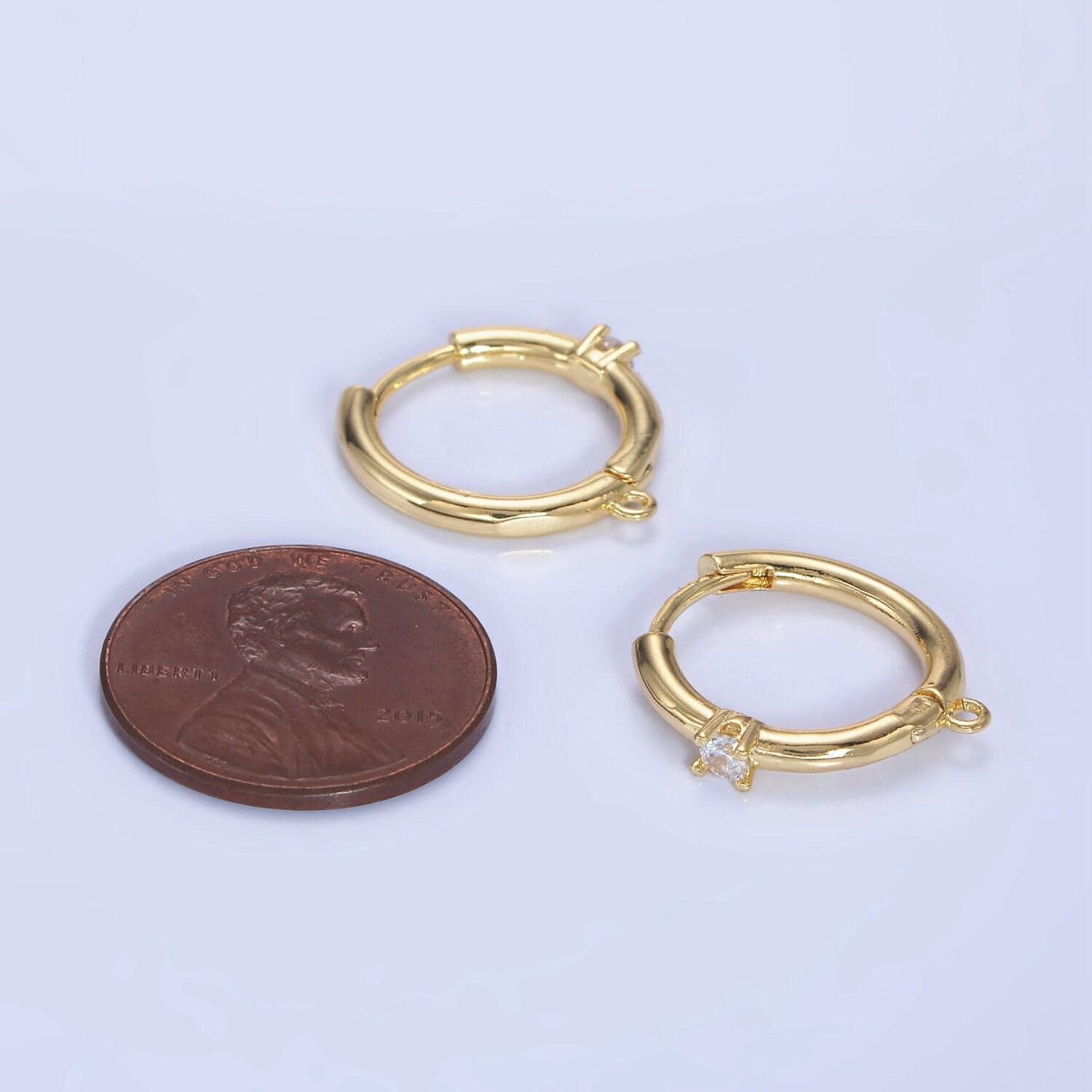 Dainty gold filled huggie w/ closed link lever back hoop earring with clear cz nickel & lead free for earring charm making findings z732