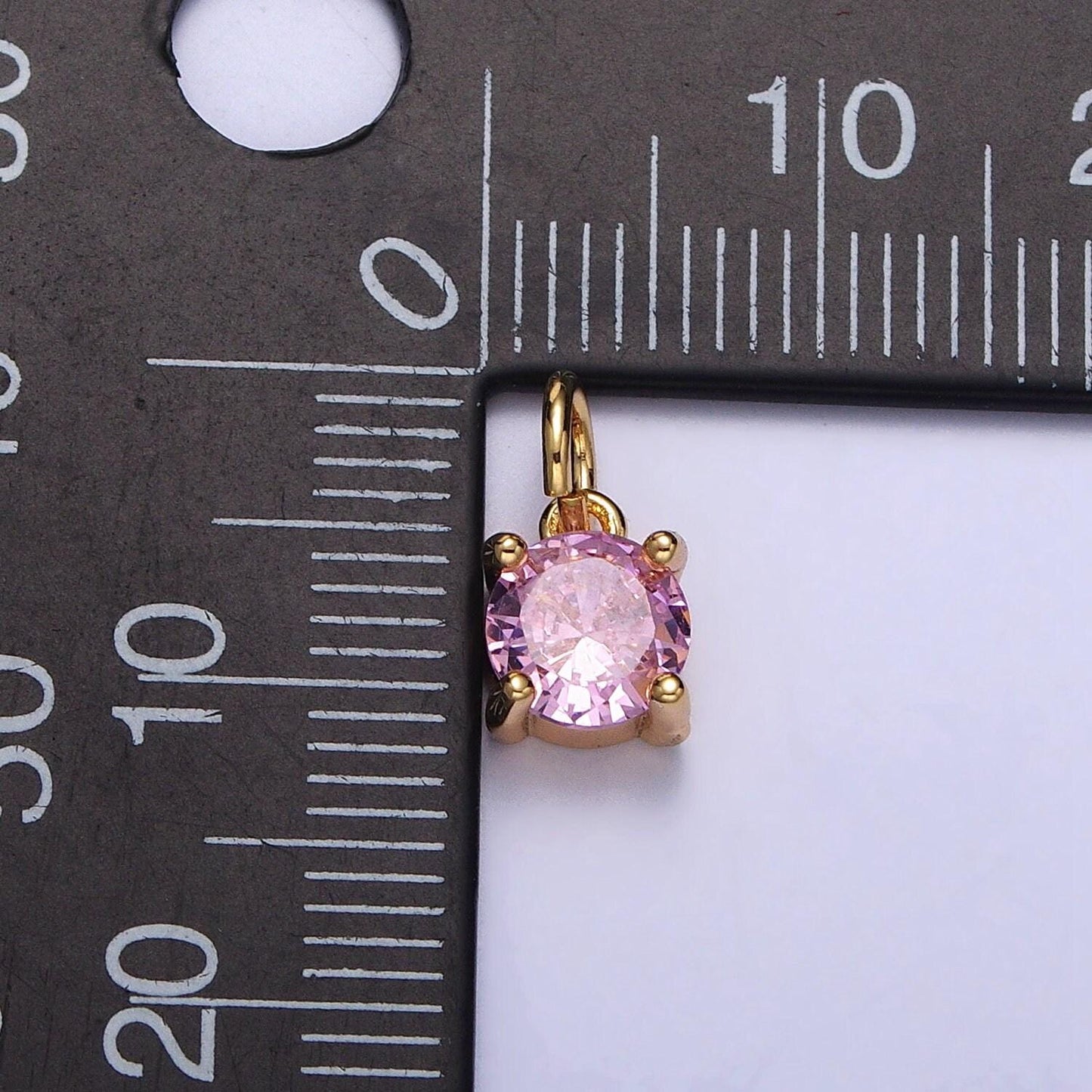 Gold solitaire round cut pendant | classy round pendant set with cz 6mm cubic stone for minimalist jewelry making supply pink clear ac121