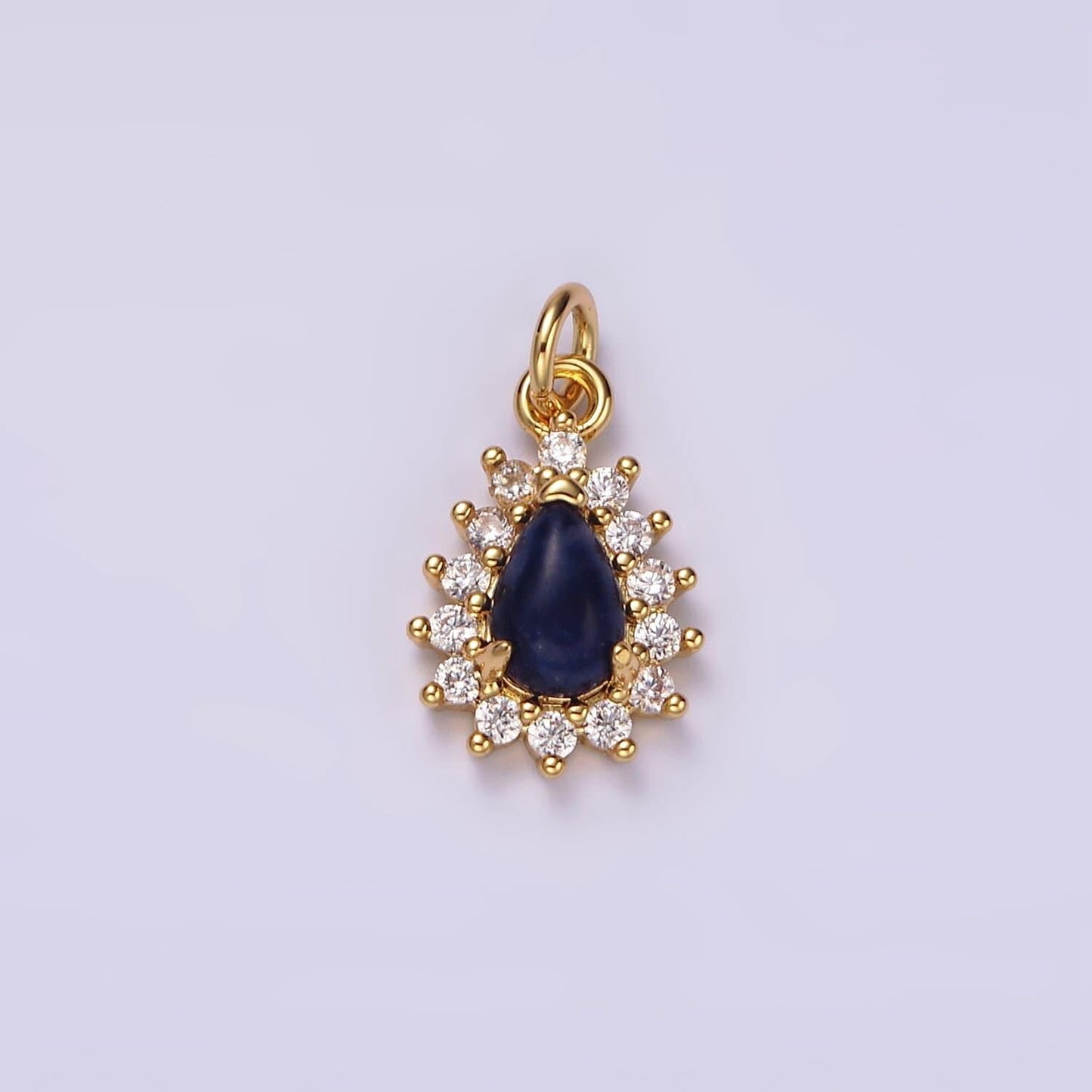 14k gold filled lapis lazuli teardrop cz lined charm | ag490