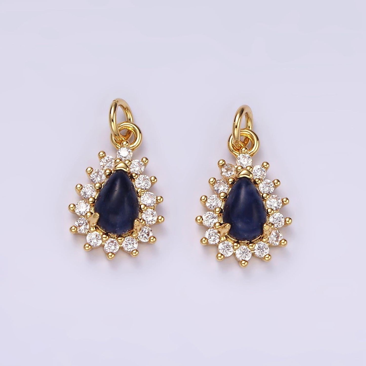 14k gold filled lapis lazuli teardrop cz lined charm | ag490
