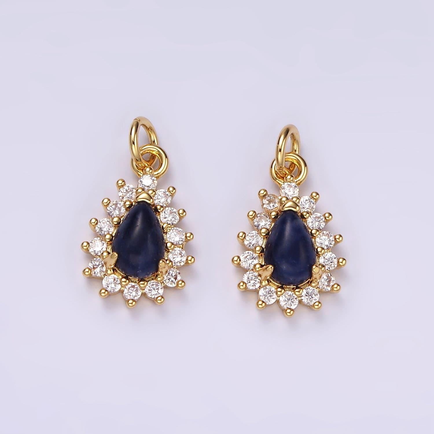 14k gold filled lapis lazuli teardrop cz lined charm | ag490