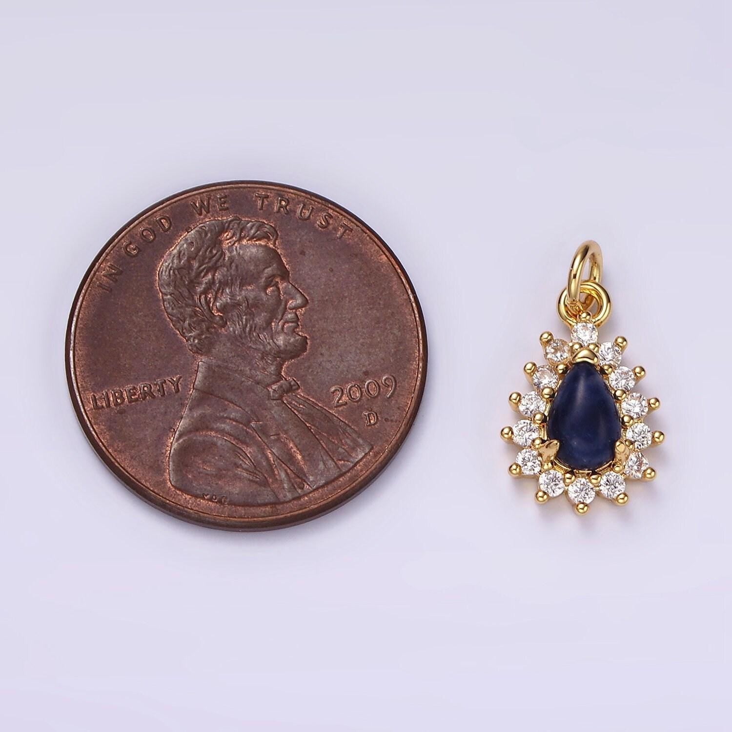 14k gold filled lapis lazuli teardrop cz lined charm | ag490