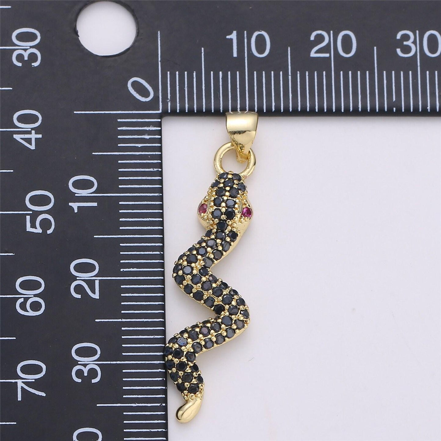 24k gold filled dainty black snake pendant with micro pave pink cubic zirconia cz stone for necklace or bracelet i-573