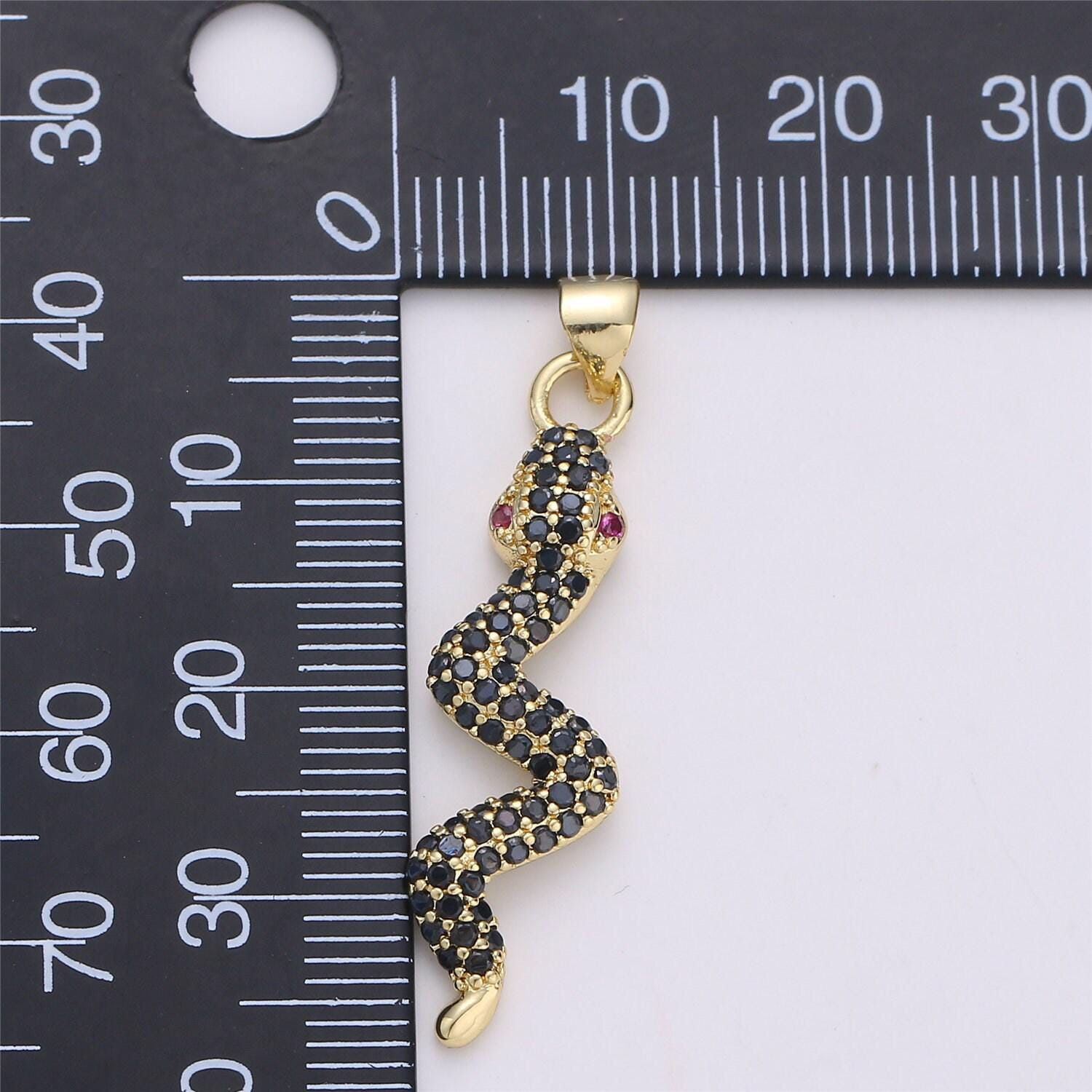 24k gold filled dainty black snake pendant with micro pave pink cubic zirconia cz stone for necklace or bracelet i-573