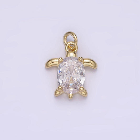 14k gold filled clear oval cz turtle animal add-on charm | ag224