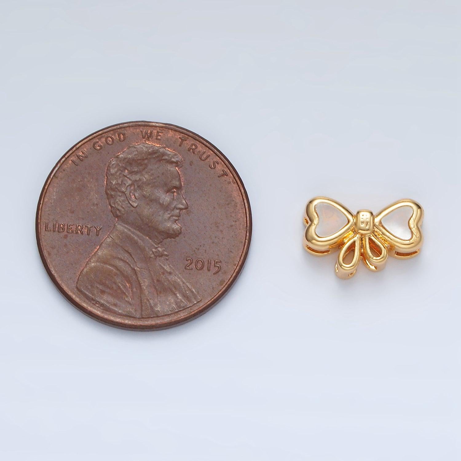 24k gold filled shell pearl mini bow bead 10mm | b-382