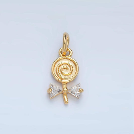 24k gold filed swirl lollipop cz bow mini charm x-292