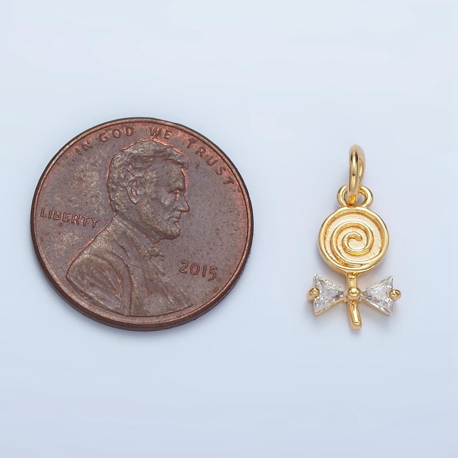 24k gold filed swirl lollipop cz bow mini charm x-292