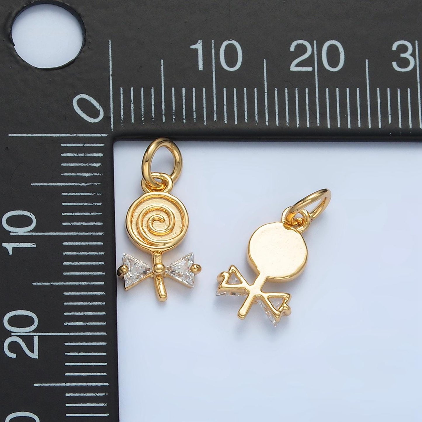 24k gold filed swirl lollipop cz bow mini charm x-292