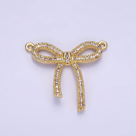 Dainty 14k gold filled clear bow charm cubic bow link connector ribbon cz dainty charm connector for bracelet necklace g-284