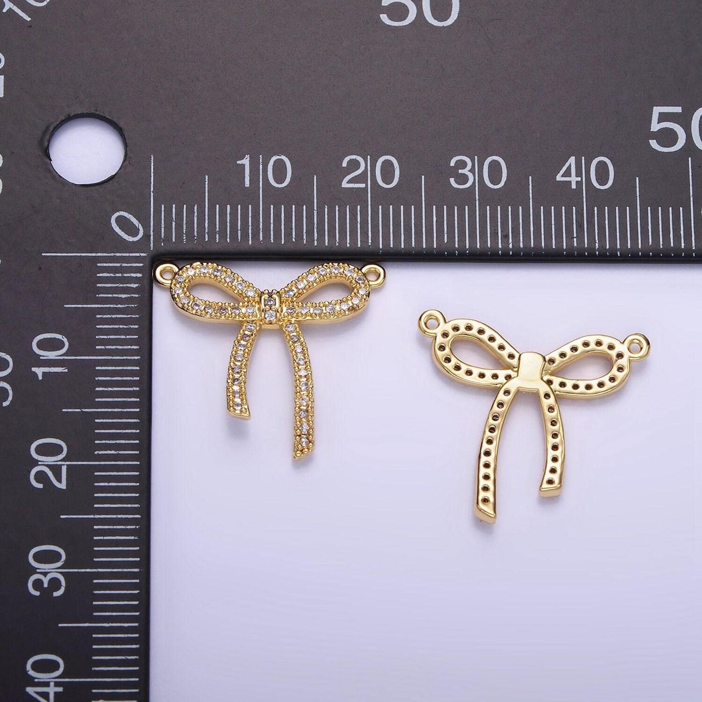 Dainty 14k gold filled clear bow charm cubic bow link connector ribbon cz dainty charm connector for bracelet necklace g-284