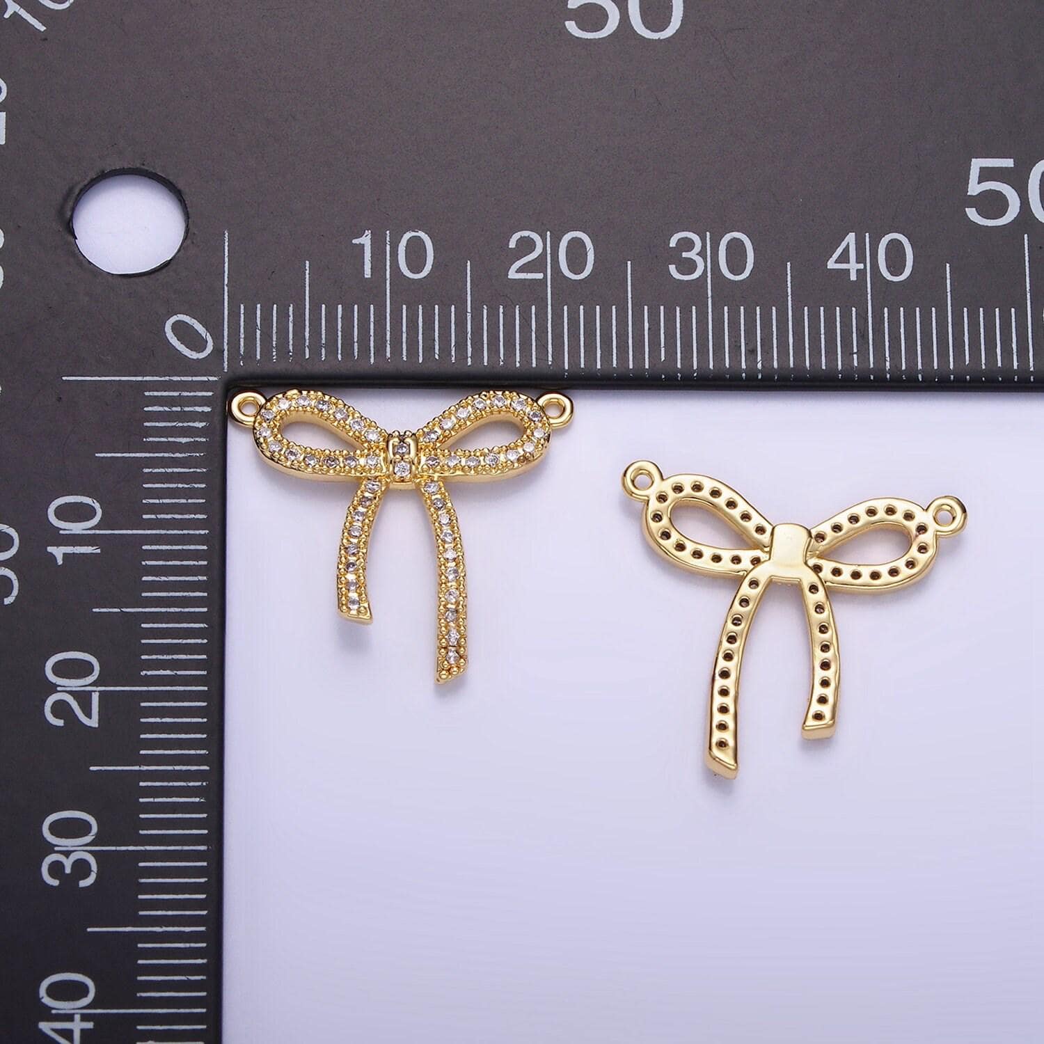 Dainty 14k gold filled clear bow charm cubic bow link connector ribbon cz dainty charm connector for bracelet necklace g-284