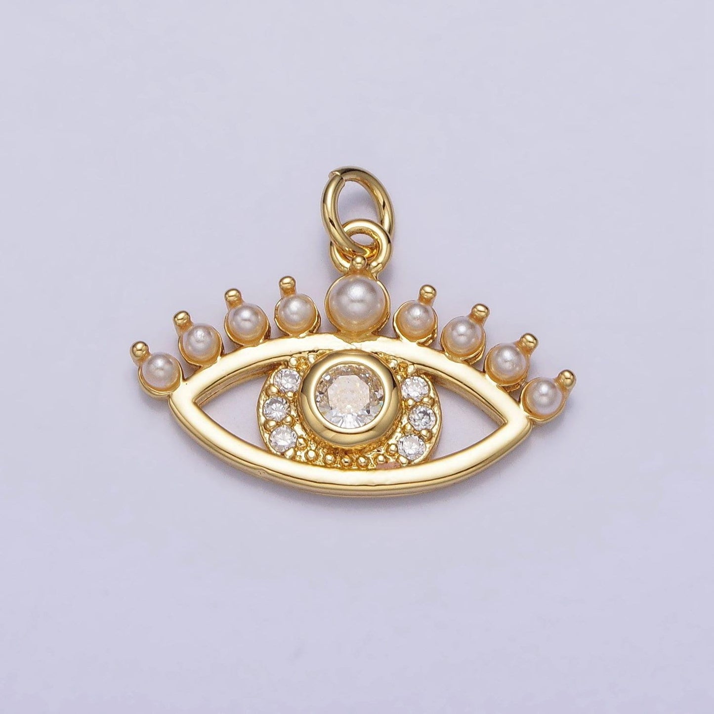 24k gold filled clear cz pearl lined evil eye protection charm eyebrow eye pendant | ac315