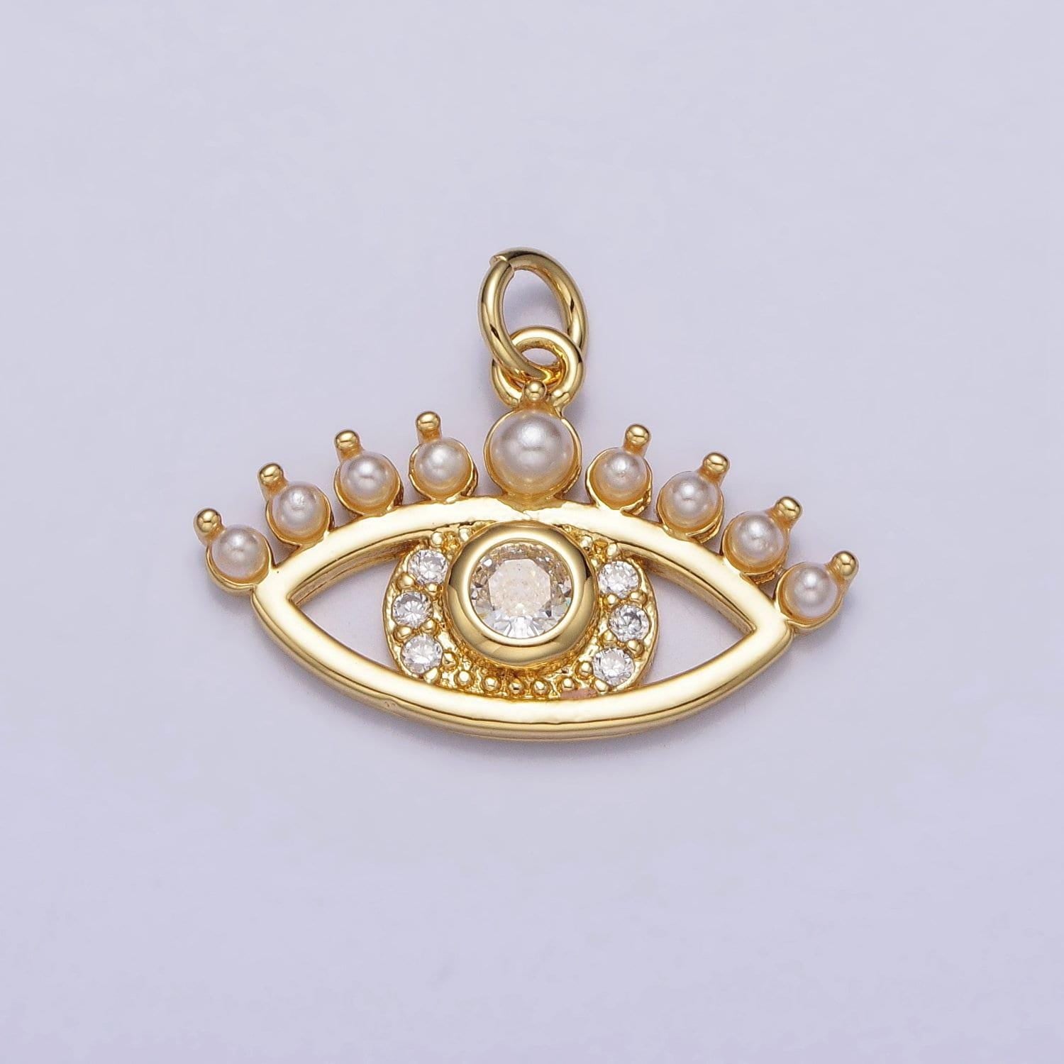 24k gold filled clear cz pearl lined evil eye protection charm eyebrow eye pendant | ac315
