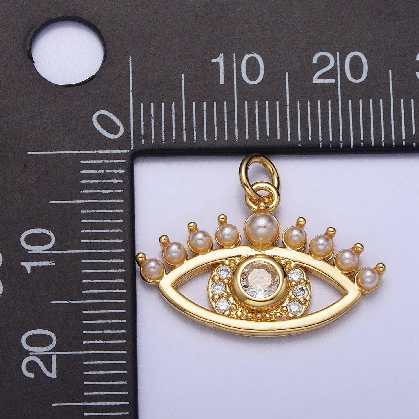 24k gold filled clear cz pearl lined evil eye protection charm eyebrow eye pendant | ac315