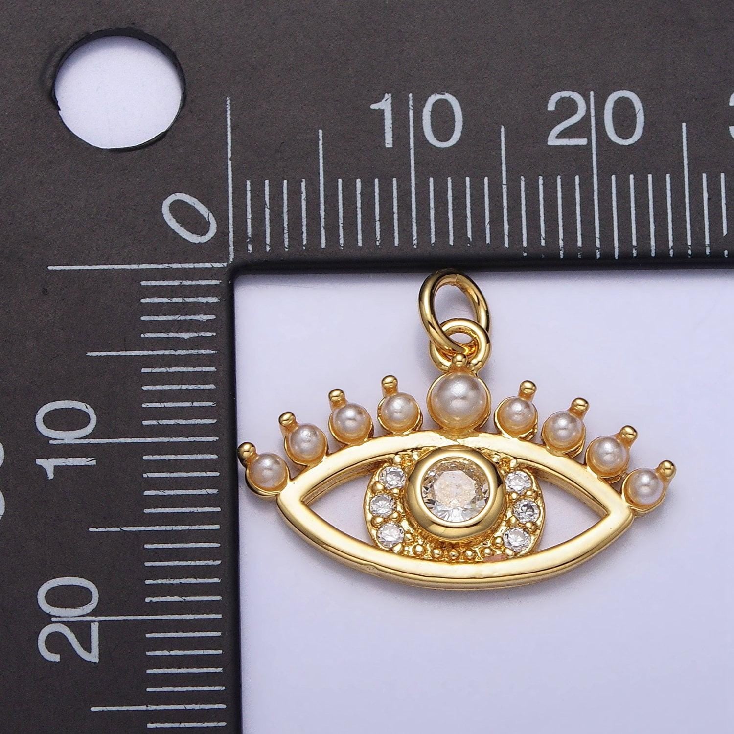 24k gold filled clear cz pearl lined evil eye protection charm eyebrow eye pendant | ac315
